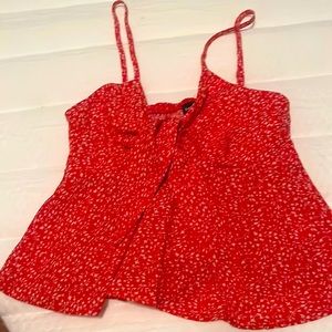 red and white adjustable tank crop top with tie in front